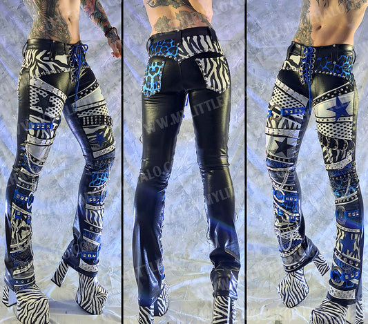 #15 Blue Leopard & Zebra Print Glam Rock Star Pants