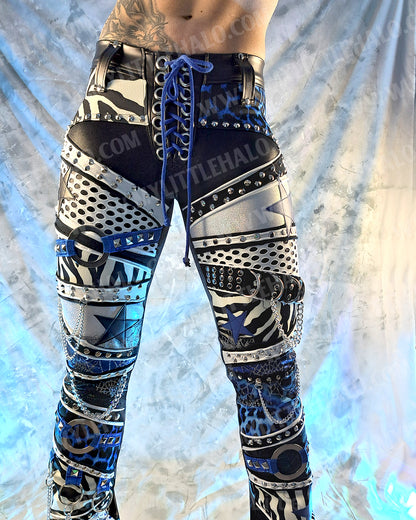 #15 Blue Leopard & Zebra Print Glam Rock Star Pants