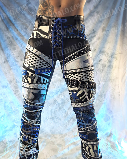 #15 Blue Leopard & Zebra Print Glam Rock Star Pants