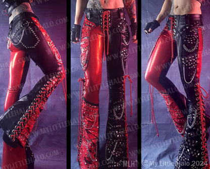 #15 Low Rise Red & Black Collaged Lace Up Flares (03-24-11-1-15)