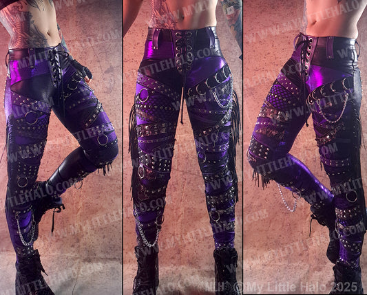 #15 Purple & Black Fringed Collage Skinnies (24-12-1-015)