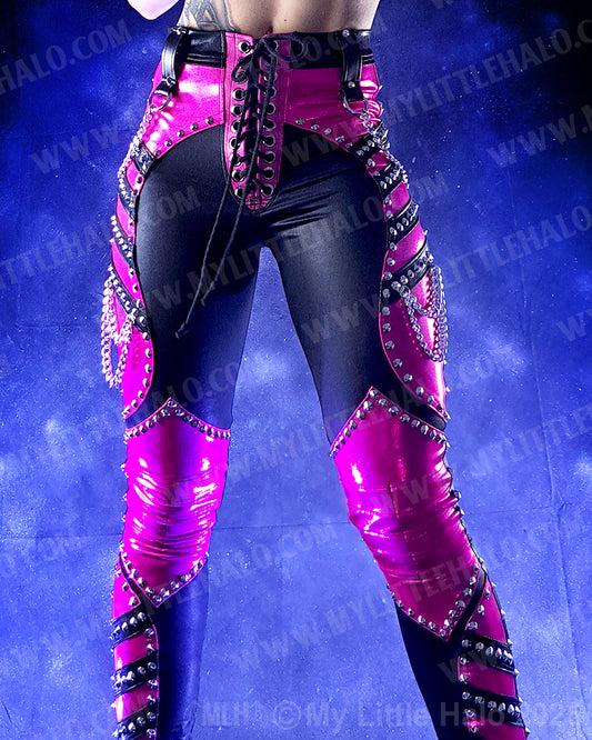 #16 Black & Pink High Waisted Rivet & Chain Pants