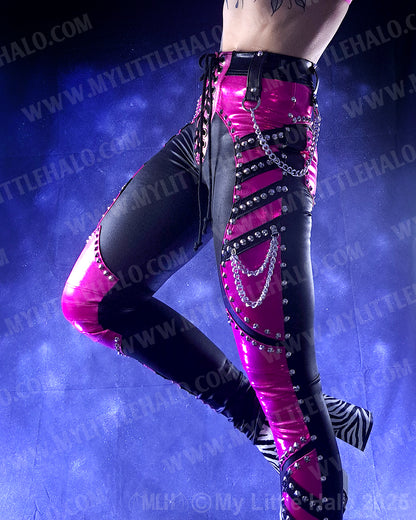 #16 Black & Pink High Waisted Rivet & Chain Pants
