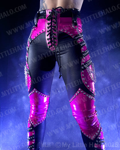 #16 Black & Pink High Waisted Rivet & Chain Pants