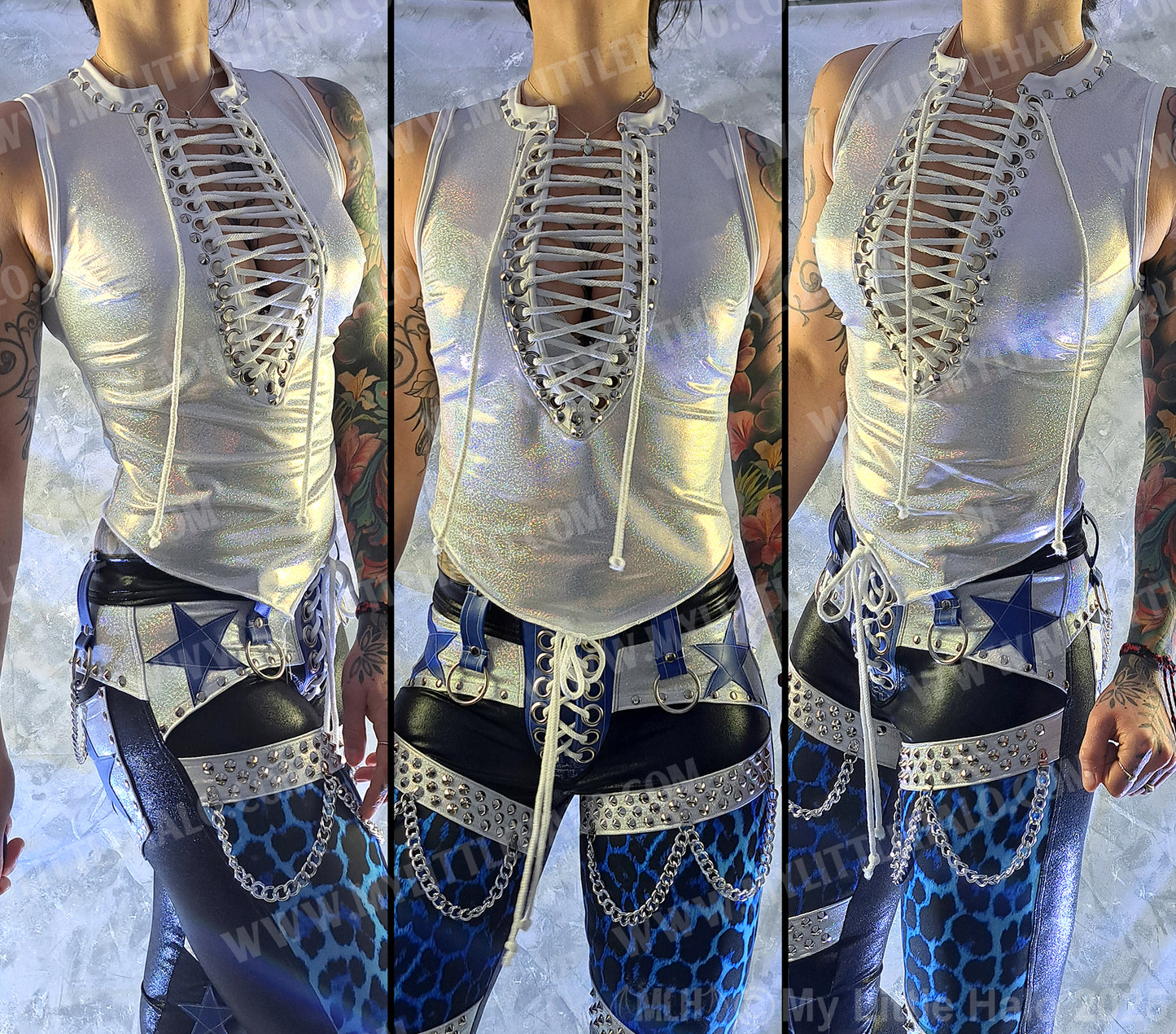 #16 Glam White Holographic Lace up Vest
