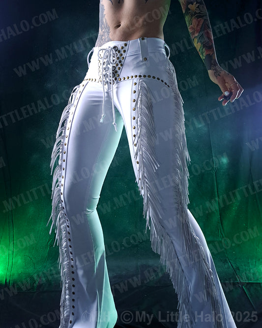#17 White Fringed Flare Pants