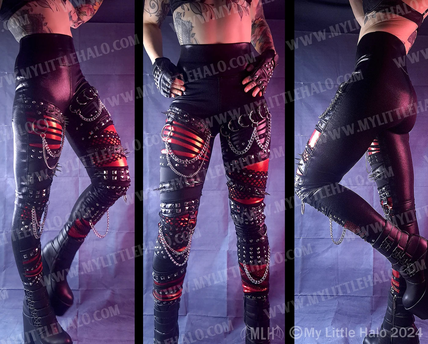 #17 Red & Black Spike & Chain Leggings