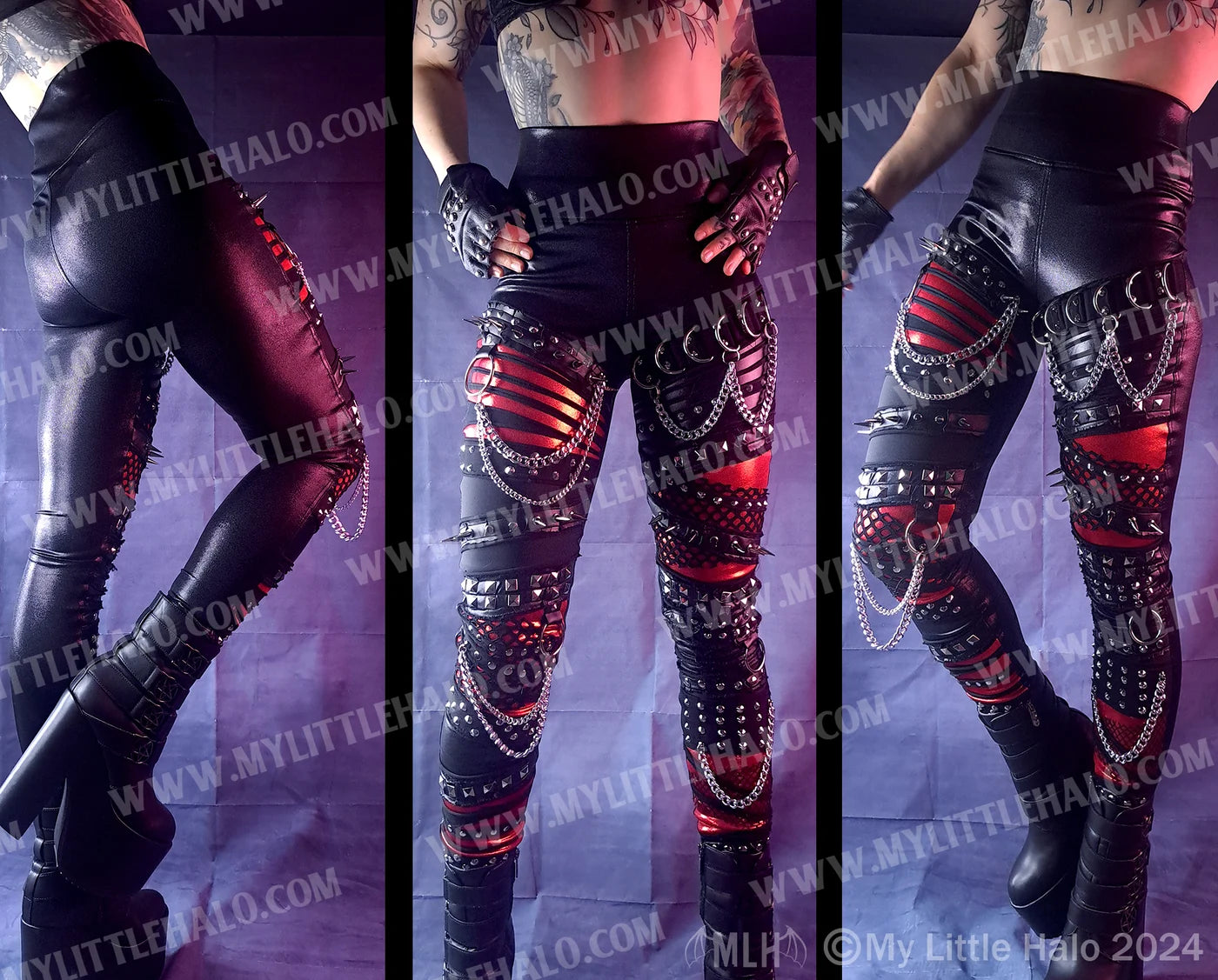 #17 Red & Black Spike & Chain Leggings