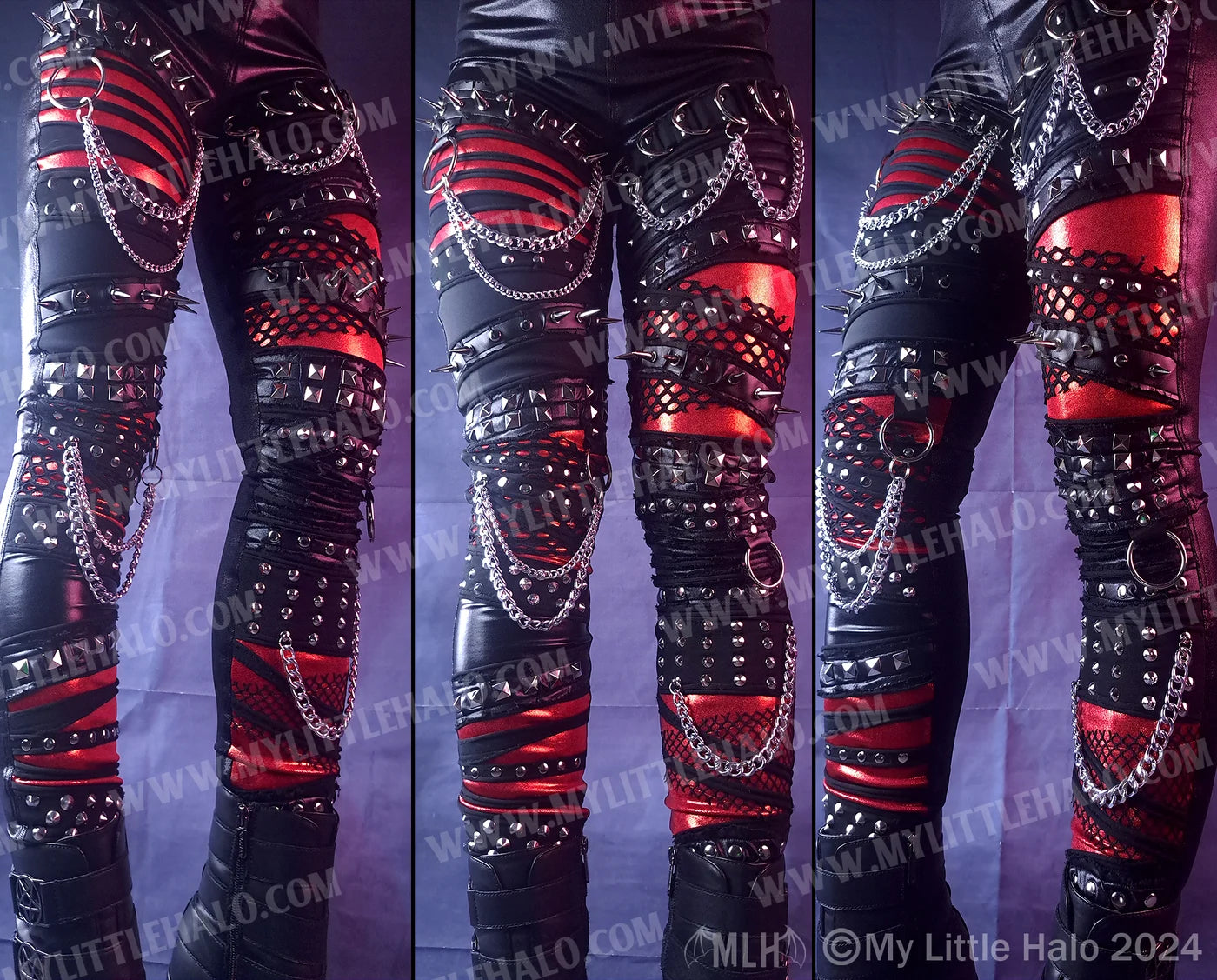 #17 Red & Black Spike & Chain Leggings