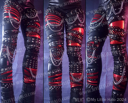 #17 Red & Black Spike & Chain Leggings