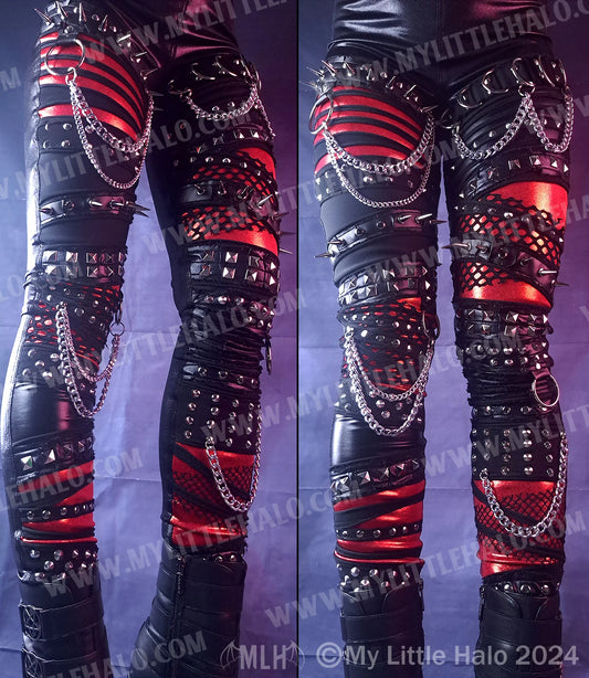 #17 Red & Black Spike & Chain Leggings