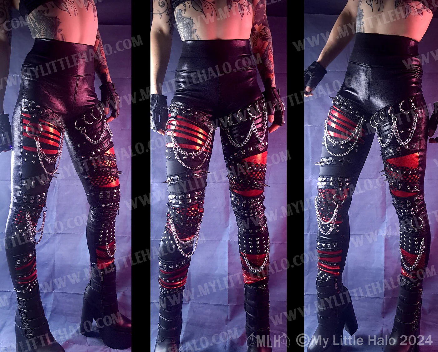 #17 Red & Black Spike & Chain Leggings