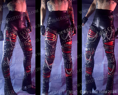 #17 Red & Black Spike & Chain Leggings