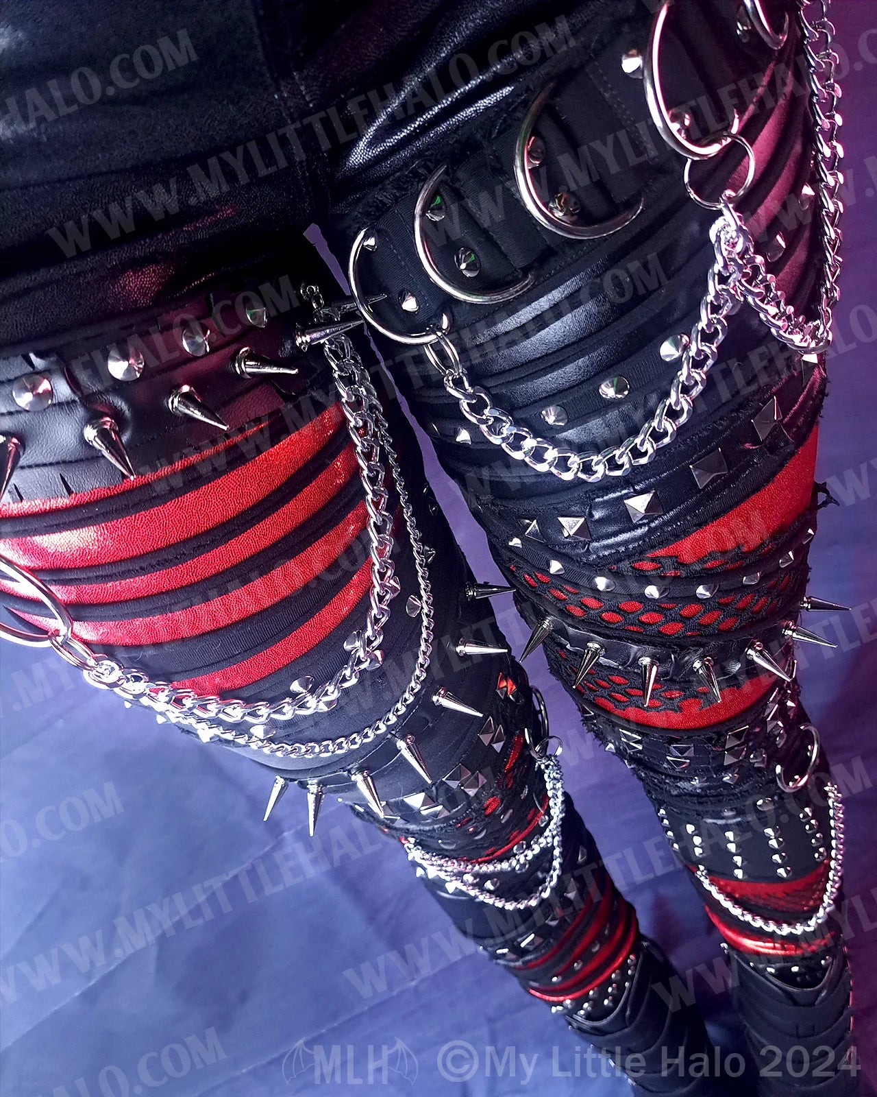 #17 Red & Black Spike & Chain Leggings