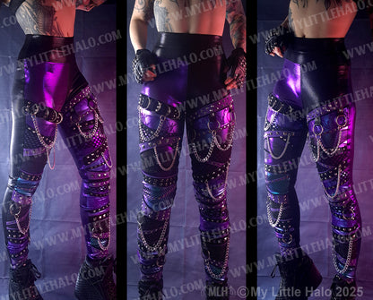 #18 Purple, Black & Mermaid Collage Leggings (24-12-1-018)