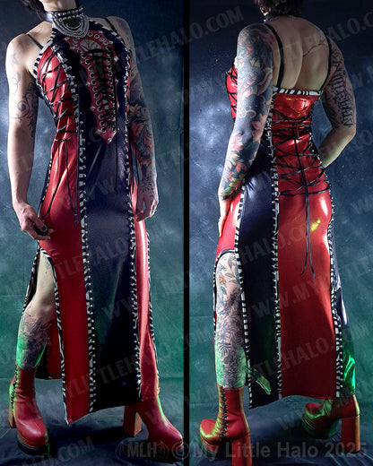 #18 Red & Black Lace up Maxi Dress