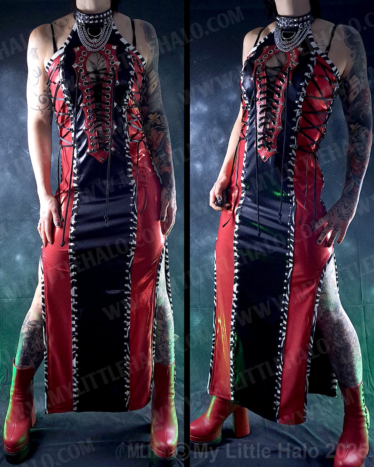 #18 Red & Black Lace up Maxi Dress