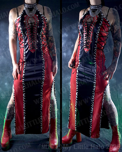 #18 Red & Black Lace up Maxi Dress