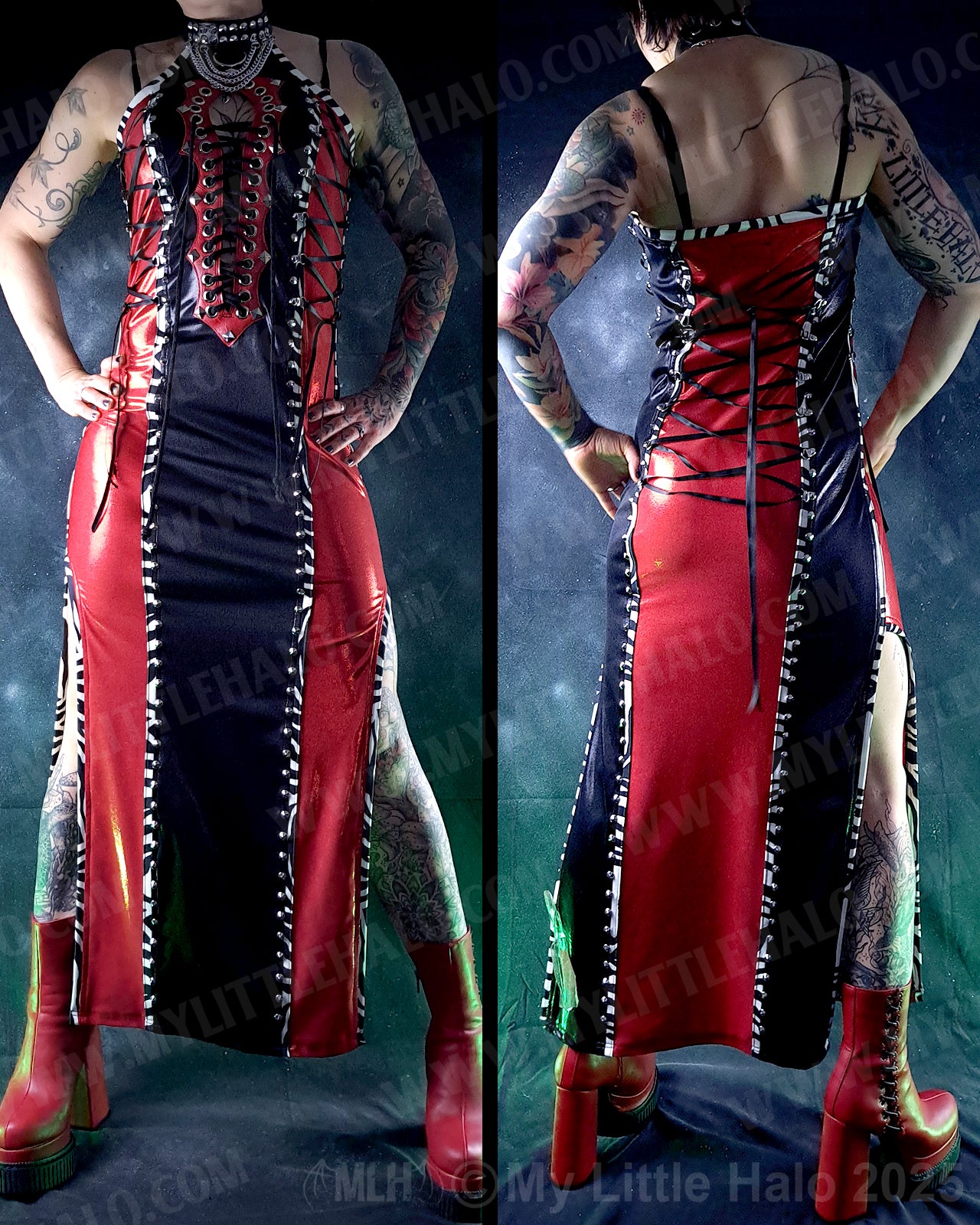 #18 Red & Black Lace up Maxi Dress