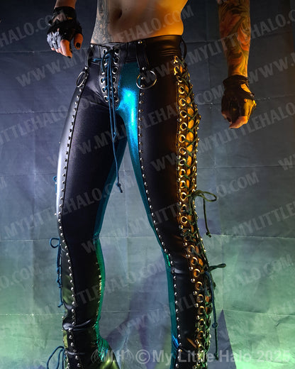 #19 Black & Teal Side Lace up Pants