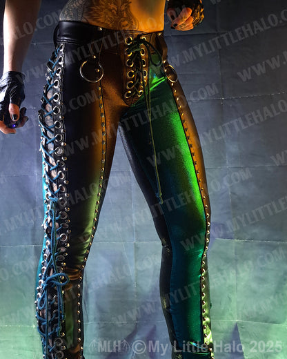#19 Black & Teal Side Lace up Pants