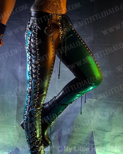 #19 Black & Teal Side Lace up Pants
