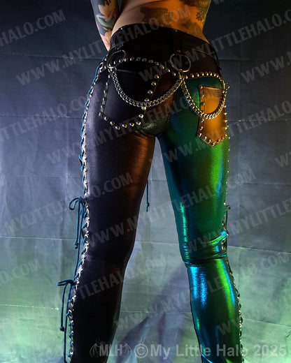 #19 Black & Teal Side Lace up Pants