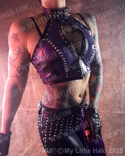 #19 Purple Zip Crop Top with Spiked Choker (02-24-12-1-019)