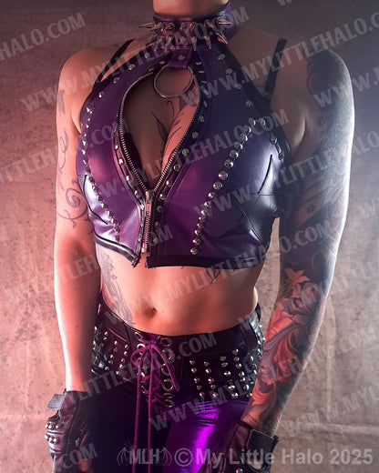 #19 Purple Zip Crop Top with Spiked Choker (02-24-12-1-019)