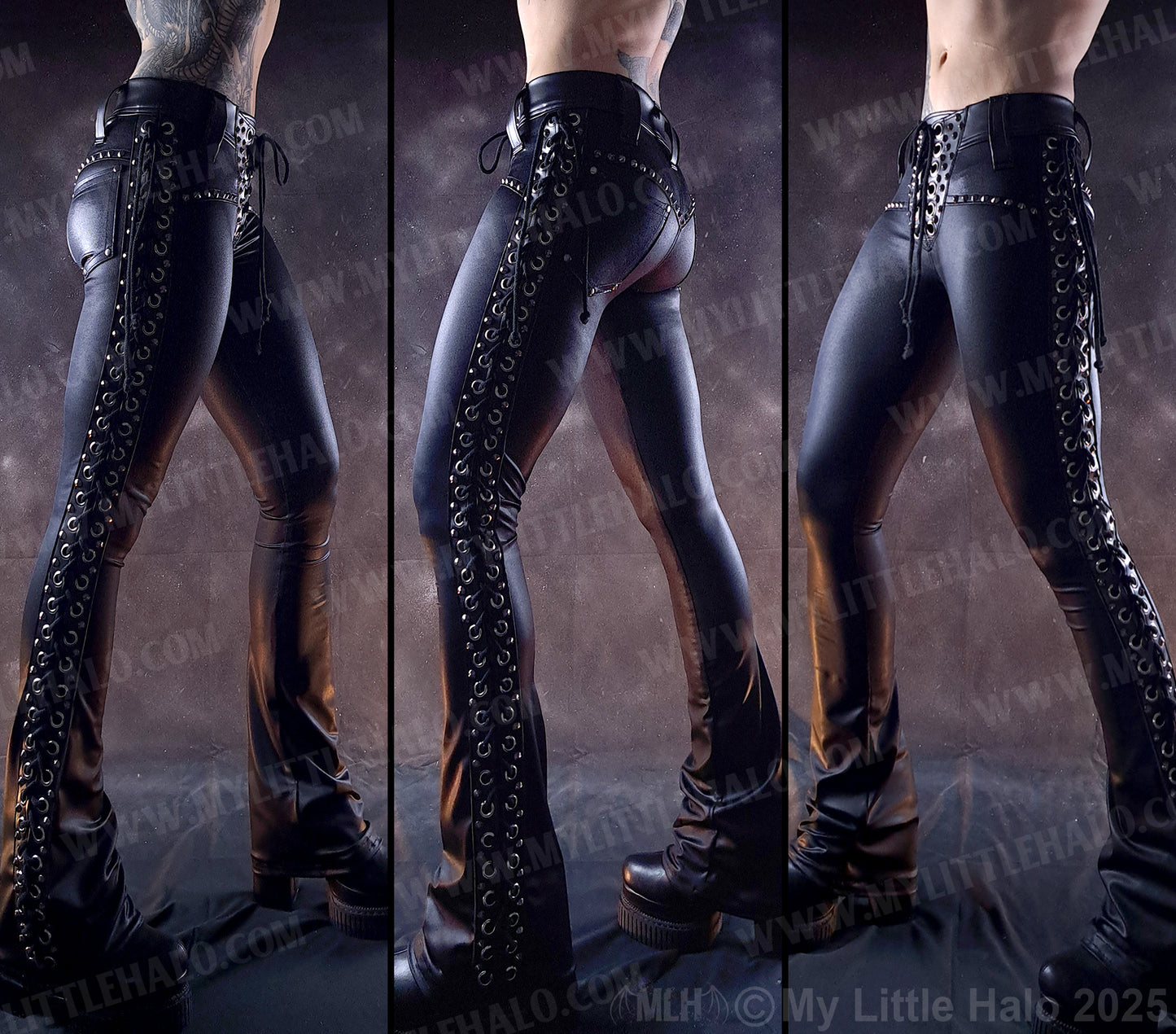#1 Black Side Lace up Boot Cut Pants