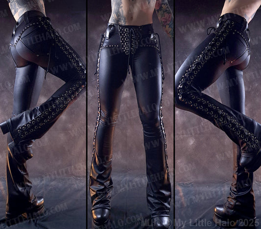 #1 Black Side Lace up Boot Cut Pants