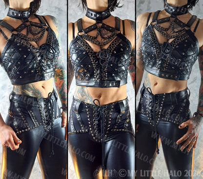 Black & Gunmetal Chained Choker Strap Cropped Bustier #1