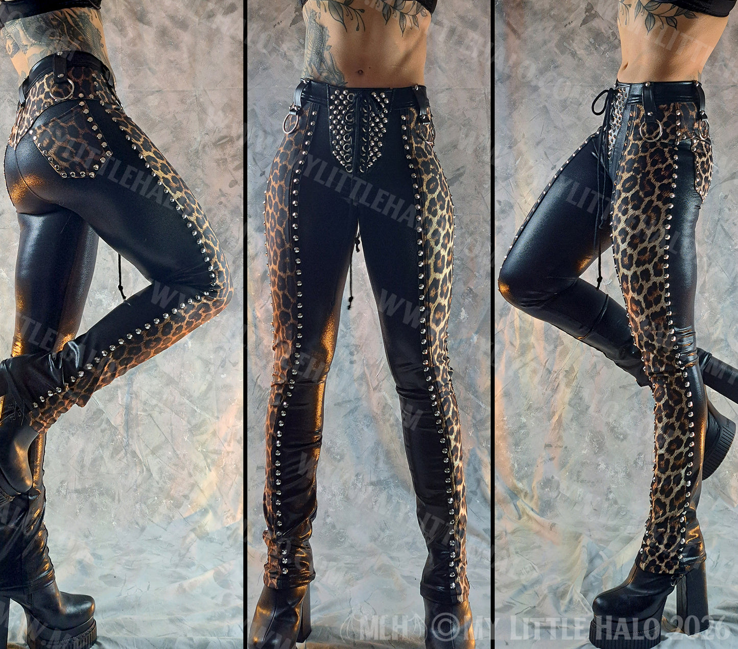 Mid Rise Black & Leopard Print Cigarette Pants #1