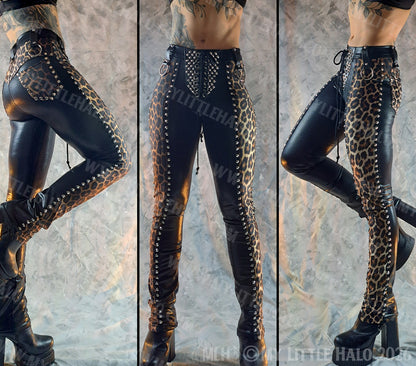 Mid Rise Black & Leopard Print Cigarette Pants #1