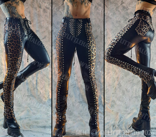 Mid Rise Black & Leopard Print Cigarette Pants #1