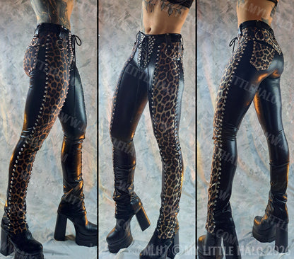Mid Rise Black & Leopard Print Cigarette Pants #1