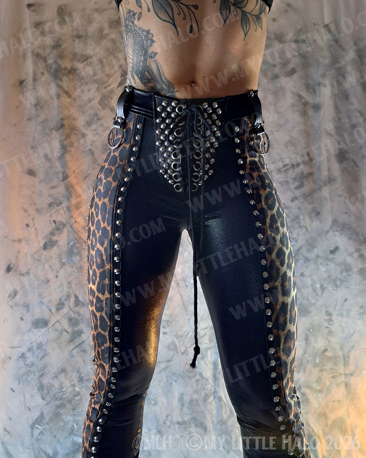 Mid Rise Black & Leopard Print Cigarette Pants #1