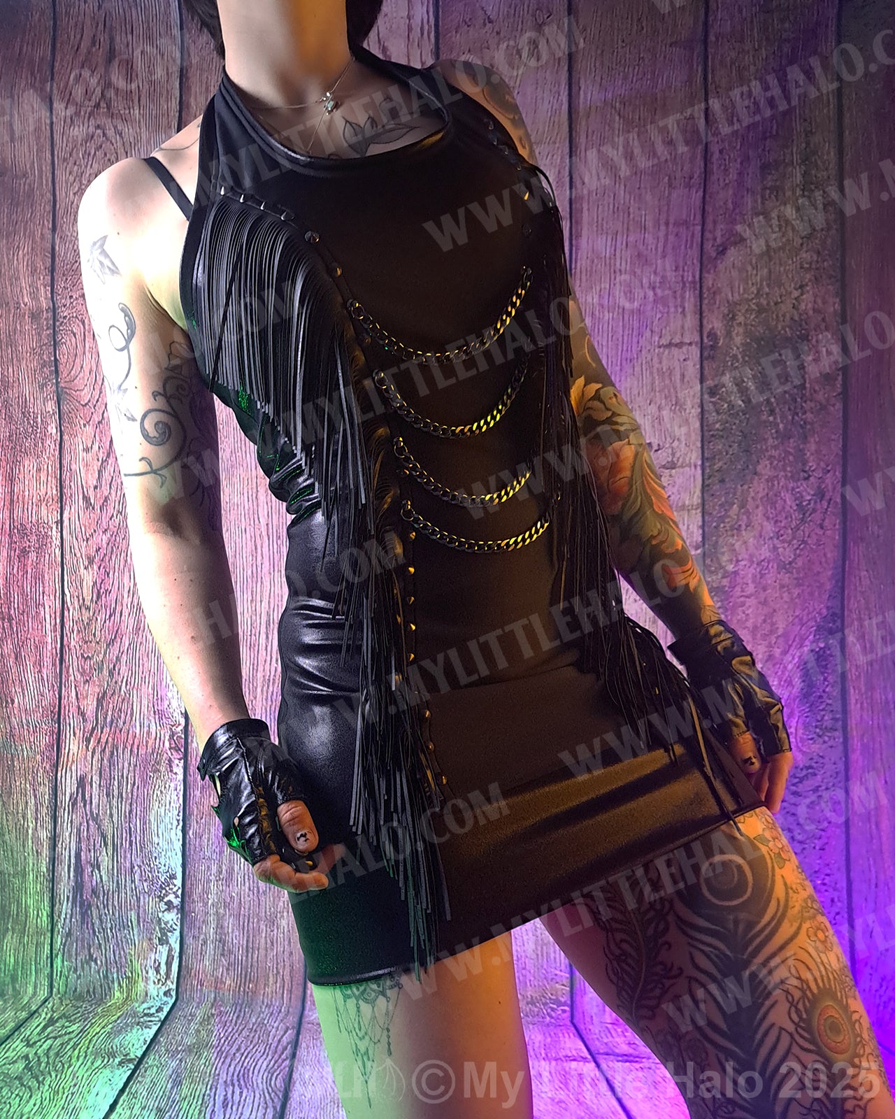 #1 Fringed Black Halter-neck Mini Dress