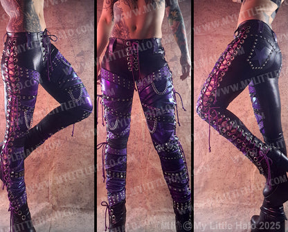 #1 Purple & Teal Lace up Collaged Skinnies (24-12-1-01)