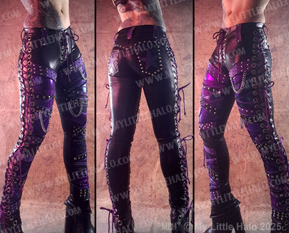 #1 Purple & Teal Lace up Collaged Skinnies (24-12-1-01)