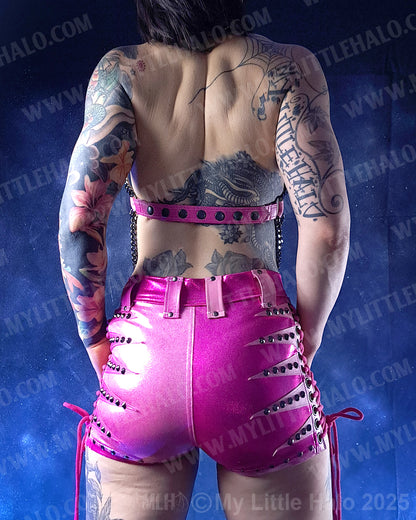 #1 Pink & Gunmetal Star Bikini Halter