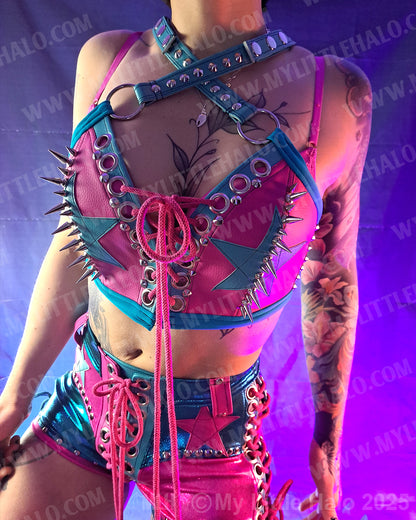 #1 Pink & Turquoise Spiked Bralette (25-02-2-01)