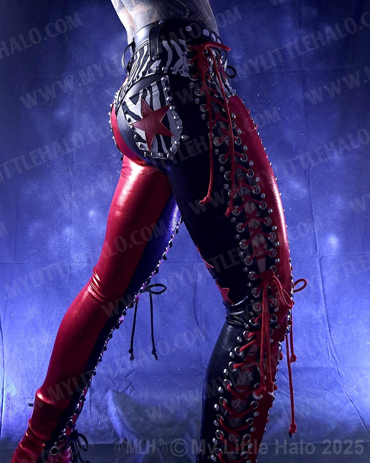 #1 Red, Black & Zebra Print Double Lace up Pants