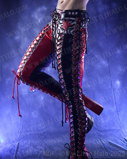 #1 Red, Black & Zebra Print Double Lace up Pants
