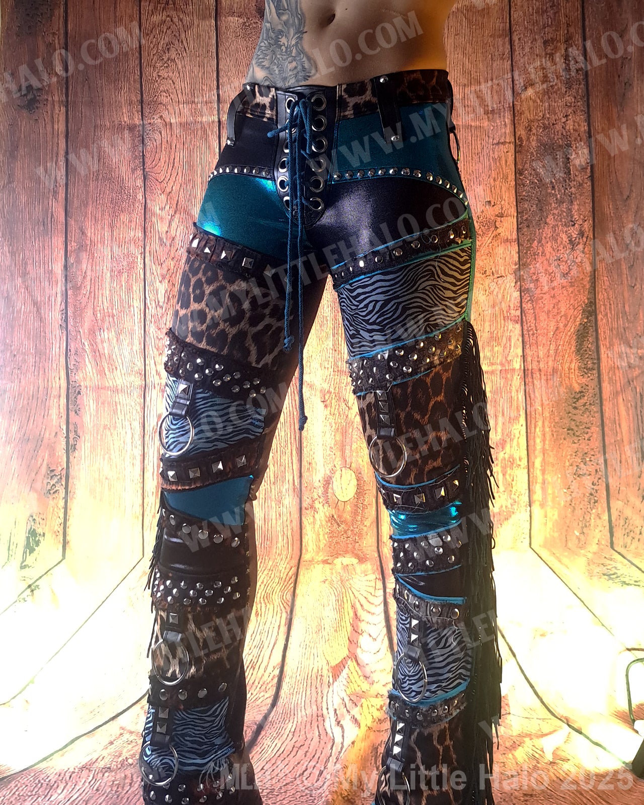 #1 Teal, Leopard & Zebra Print Fringe Pants