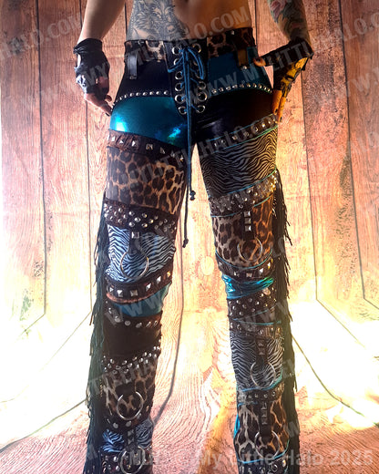 #1 Teal, Leopard & Zebra Print Fringe Pants