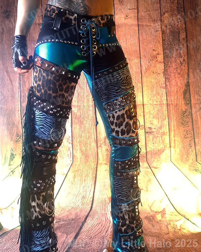 #1 Teal, Leopard & Zebra Print Fringe Pants