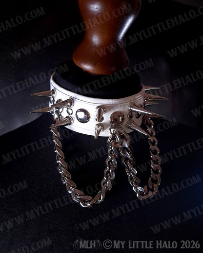 White Spikes & Chains Faux Leather Choker #1