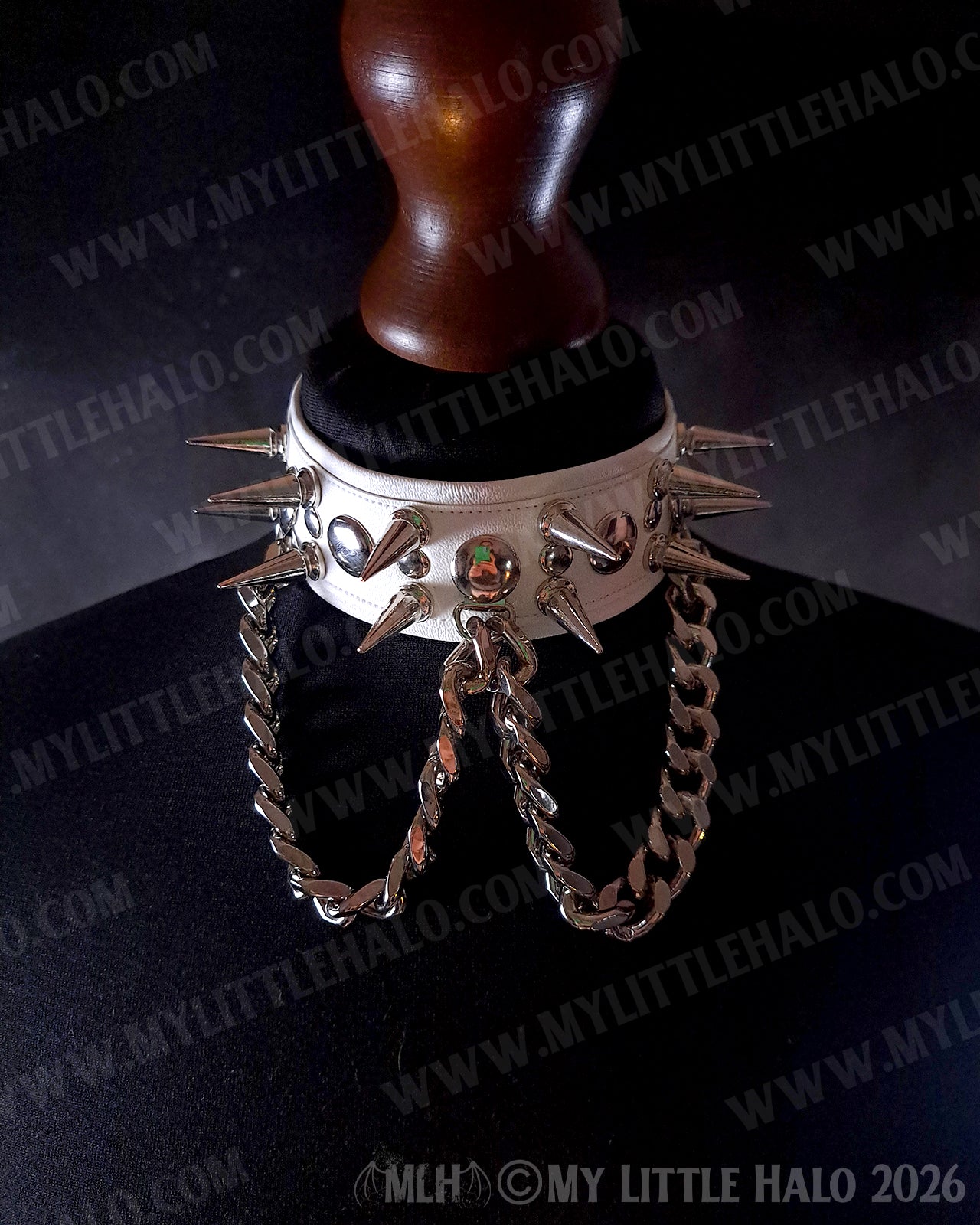 White Spikes & Chains Faux Leather Choker #1