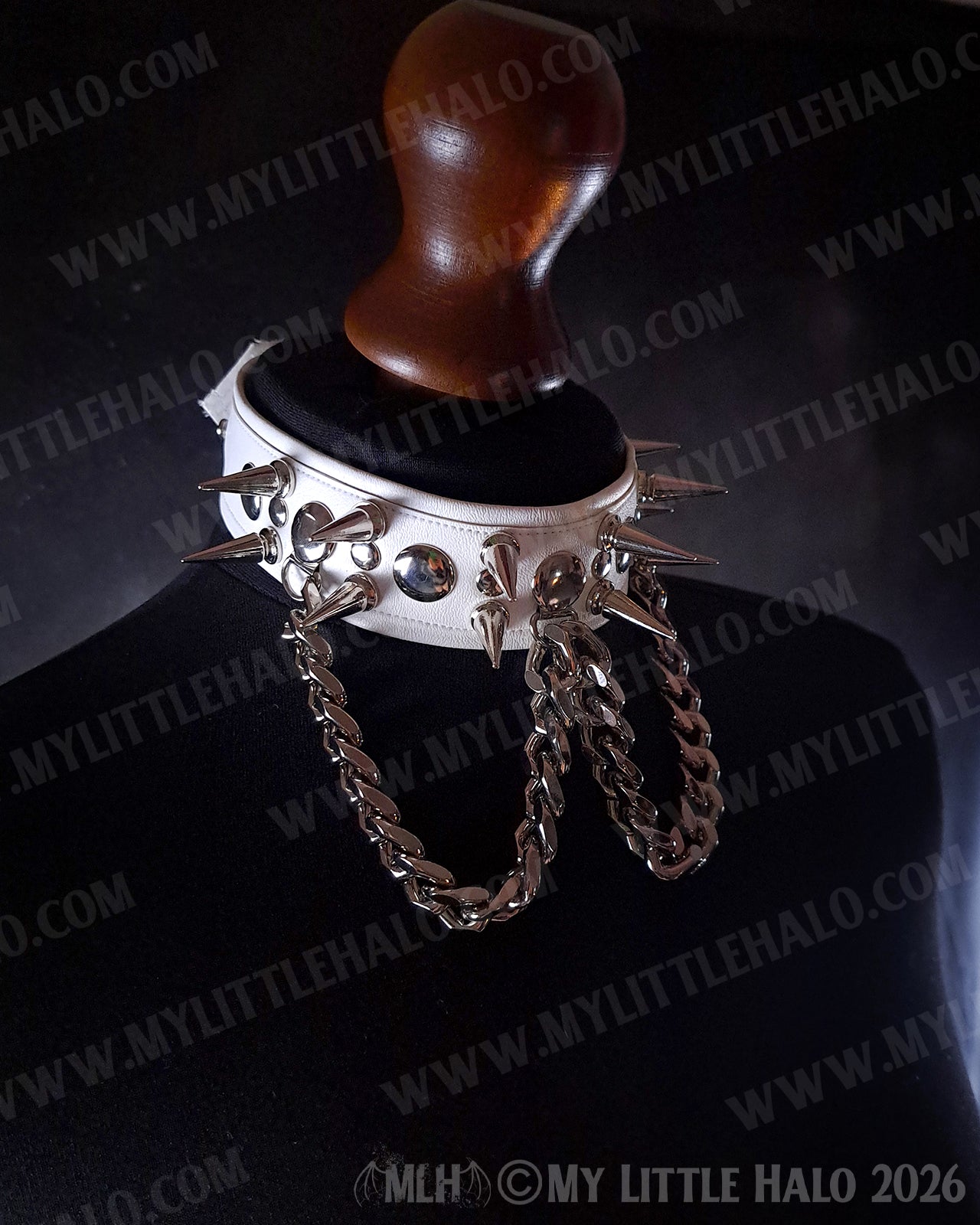 White Spikes & Chains Faux Leather Choker #1